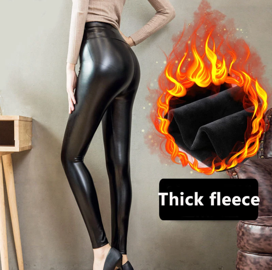 Flauschige Winter PU Leder Leggings 5XL