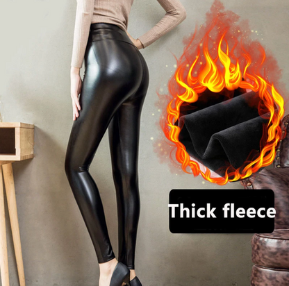 Flauschige Winter PU Leder Leggings 5XL