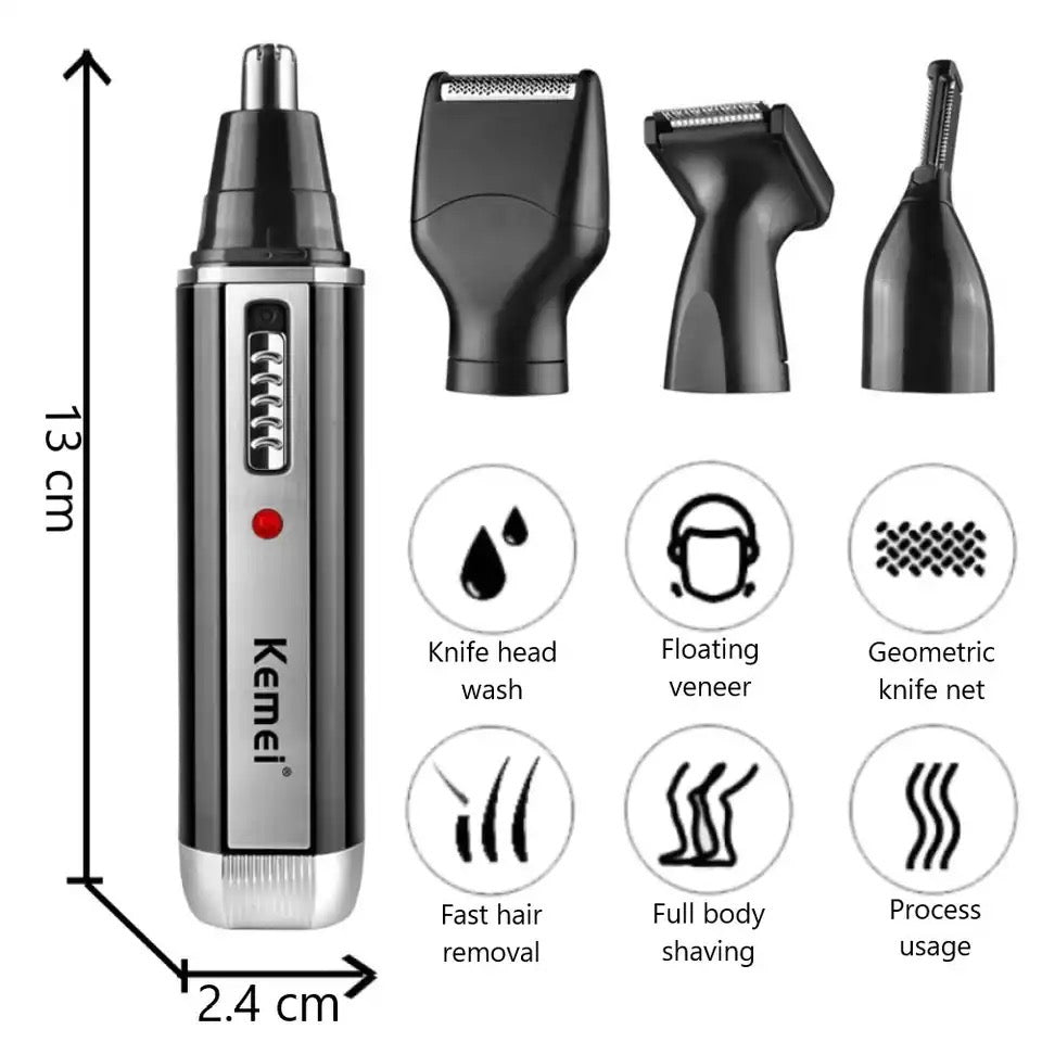 Kemei Elektrischer 4in1 Mini Nasen und Ohrenhaar Trimmer Akku Rasierer