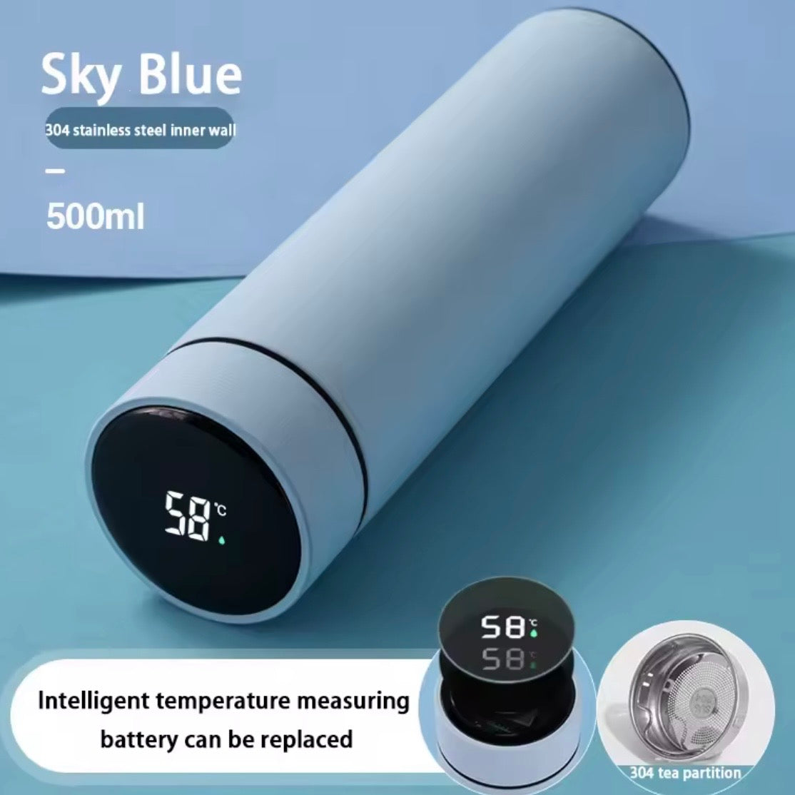 Thermoskanne mit Themperaturanzeige Hell Blau