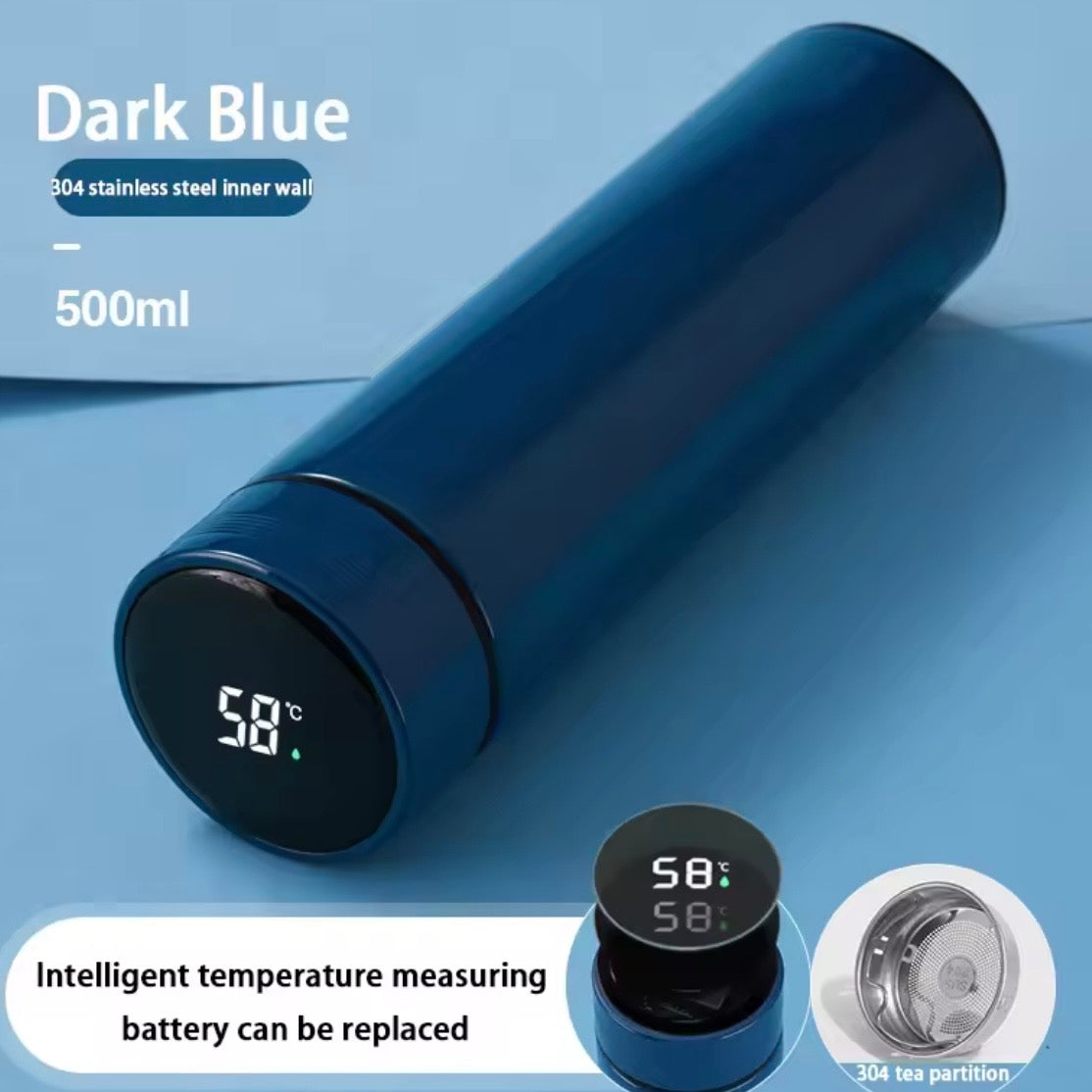 Thermoskanne mit Themperaturanzeige Blau