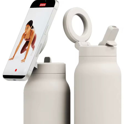 700ml Isolierte Wasserflasche mit Magnetischer Handyhalterung & Trinkhalm