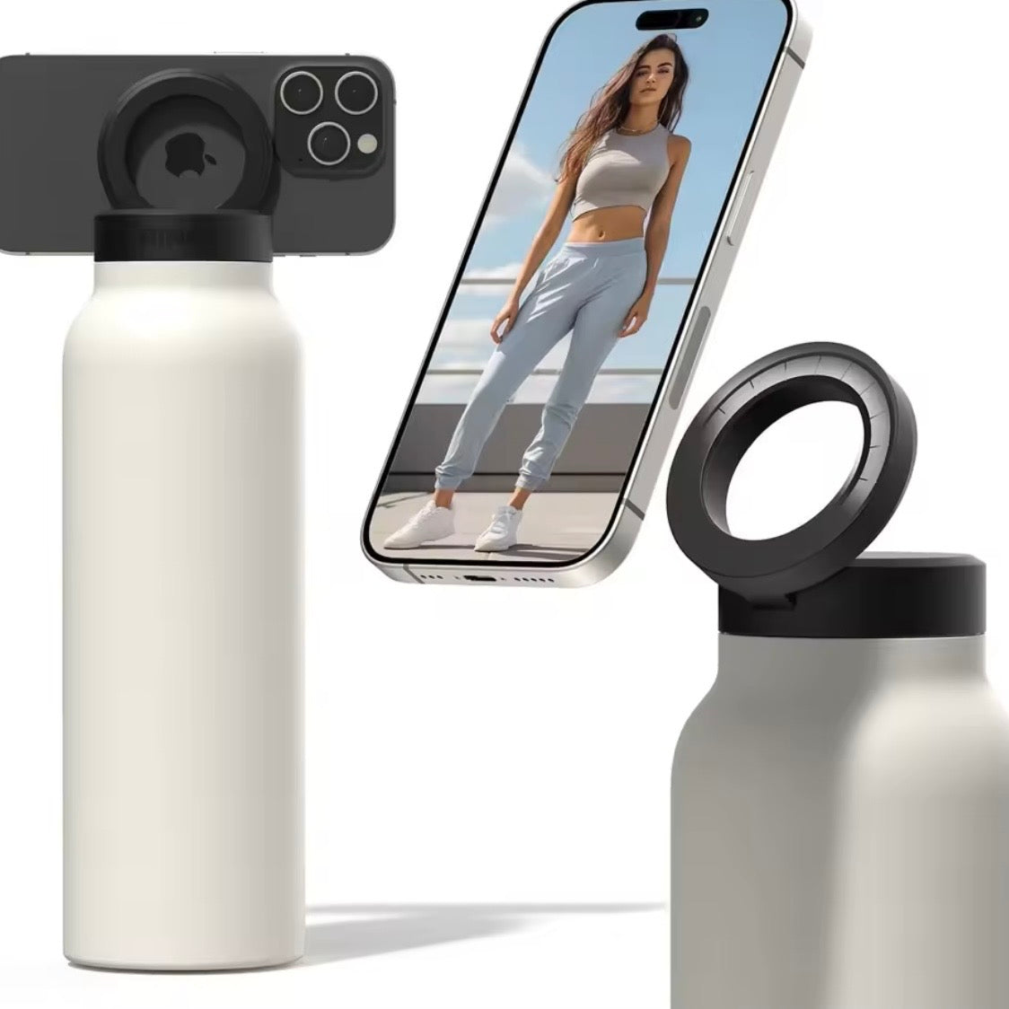 700ml Isolierte Wasserflasche mit Magnetischer Handyhalterung & Trinkhalm