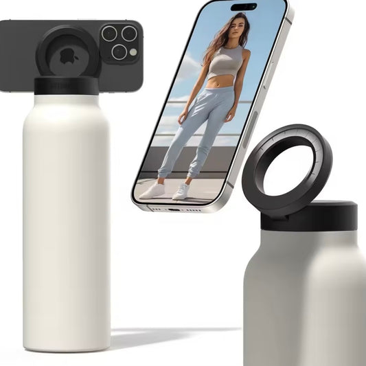 700ml Isolierte Wasserflasche mit Magnetischer Handyhalterung & Trinkhalm