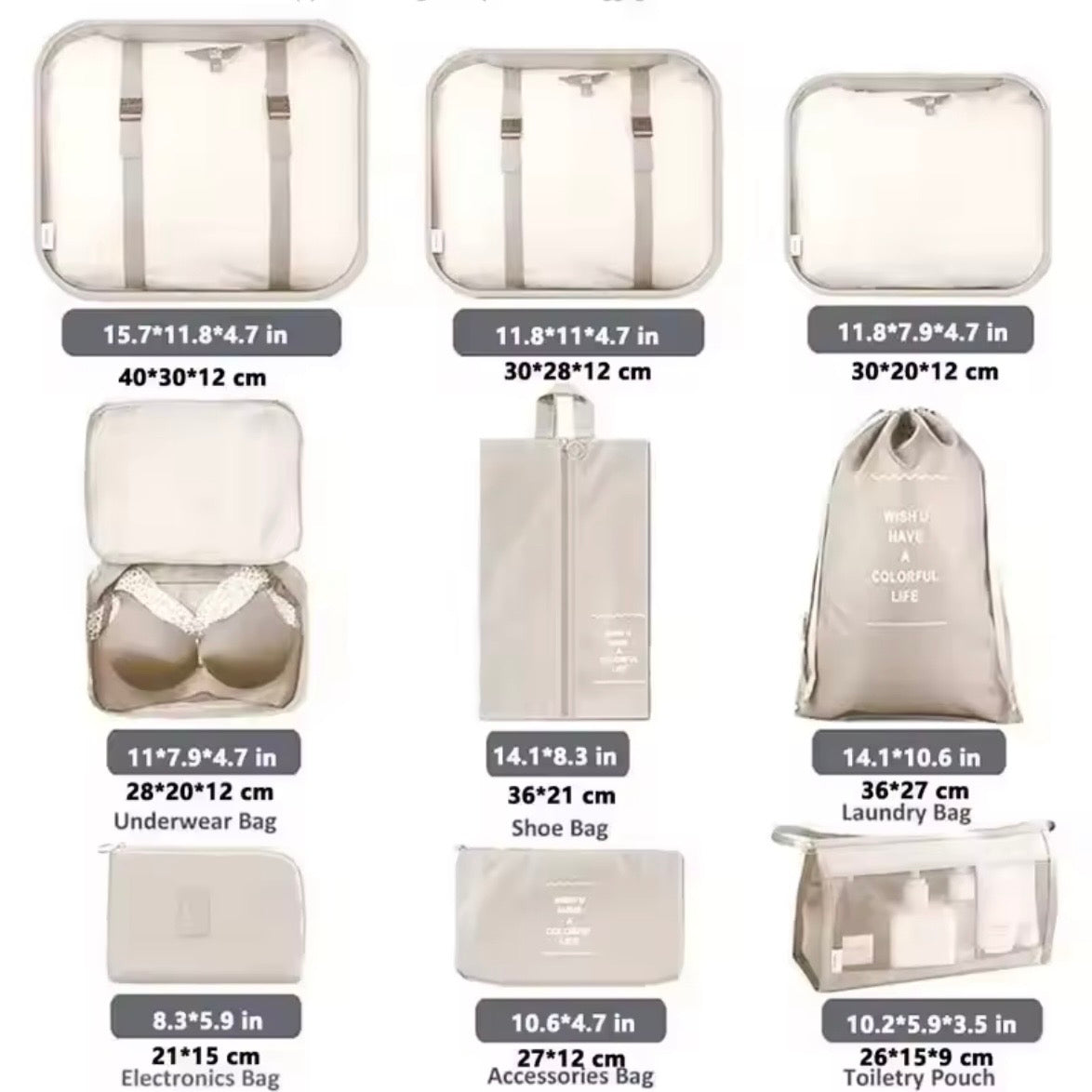 9 Teiliges Set Reise Aufbewahrungstaschen Organizer